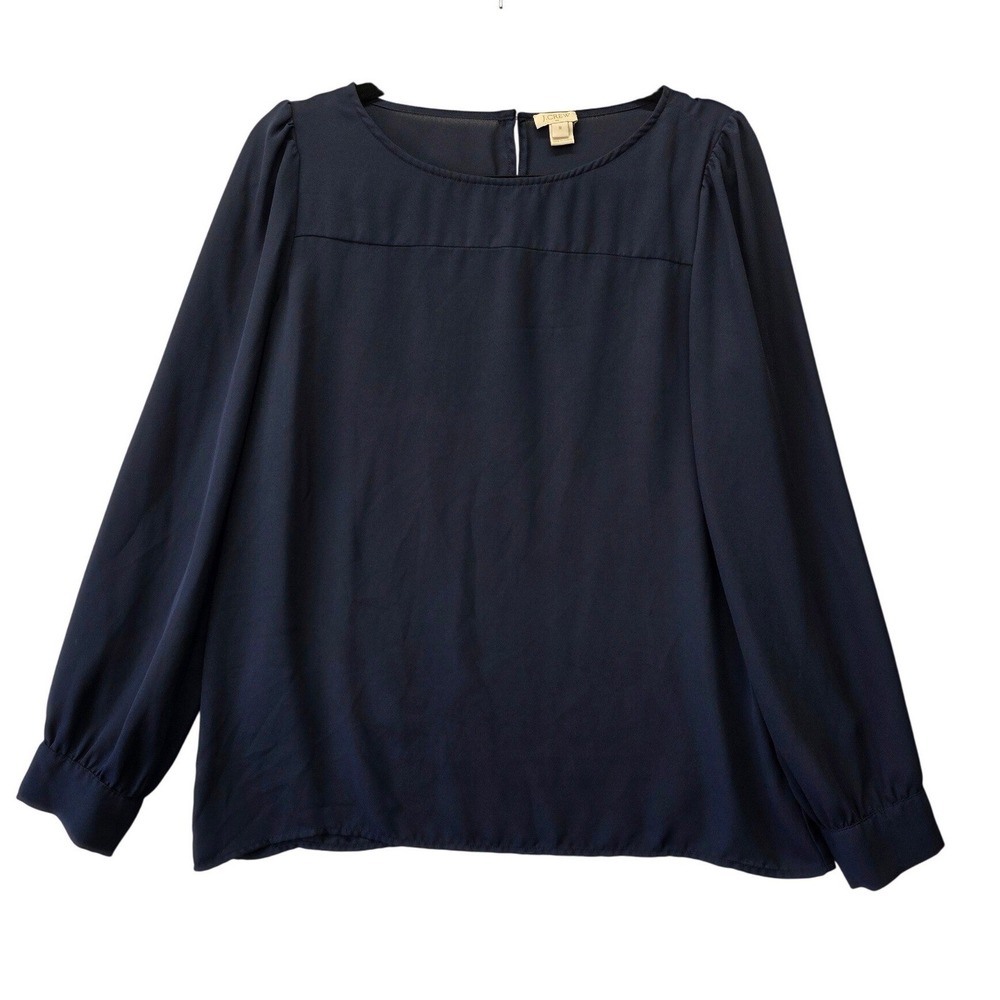 J.Crew Navy‎ Blue Long Sleeve Puff Shoulder Blouse  Womens Medium